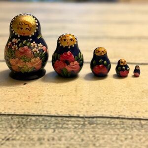 Set 5 Russian purple MATRYOSHKA Hand Painted Floral Nesting Dolls.